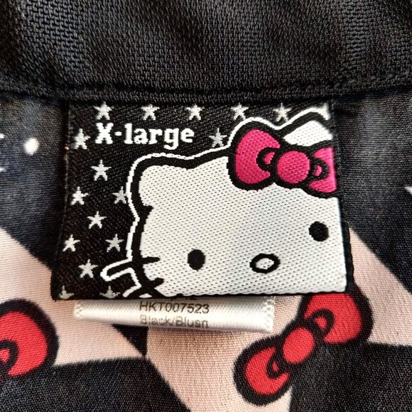 Hello Kitty Sanrio Size XL Pink Black Semi Sheer Back S/S Button Up Blouse Top - Picture 8 of 10